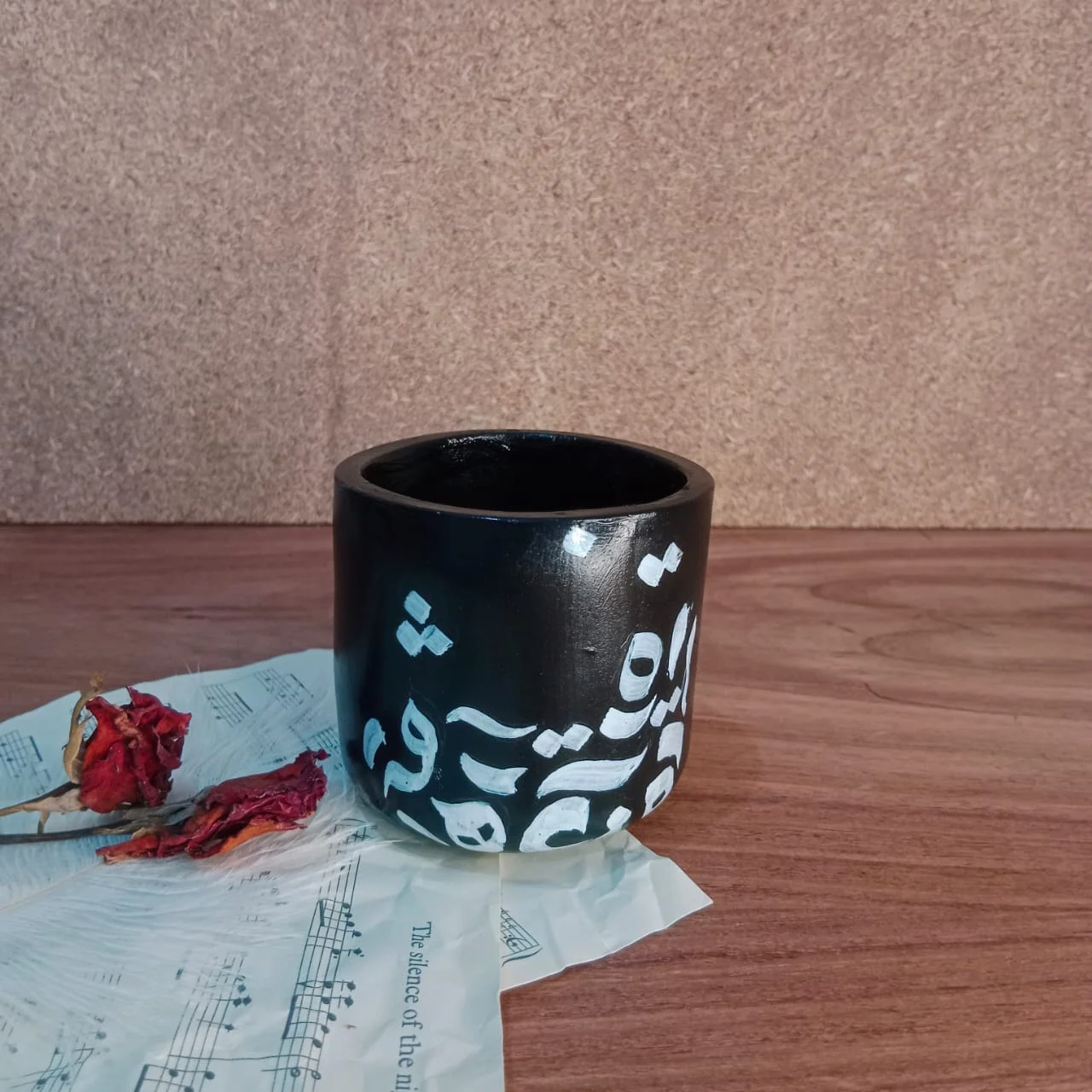 Noir Calligraphy Cement Jar