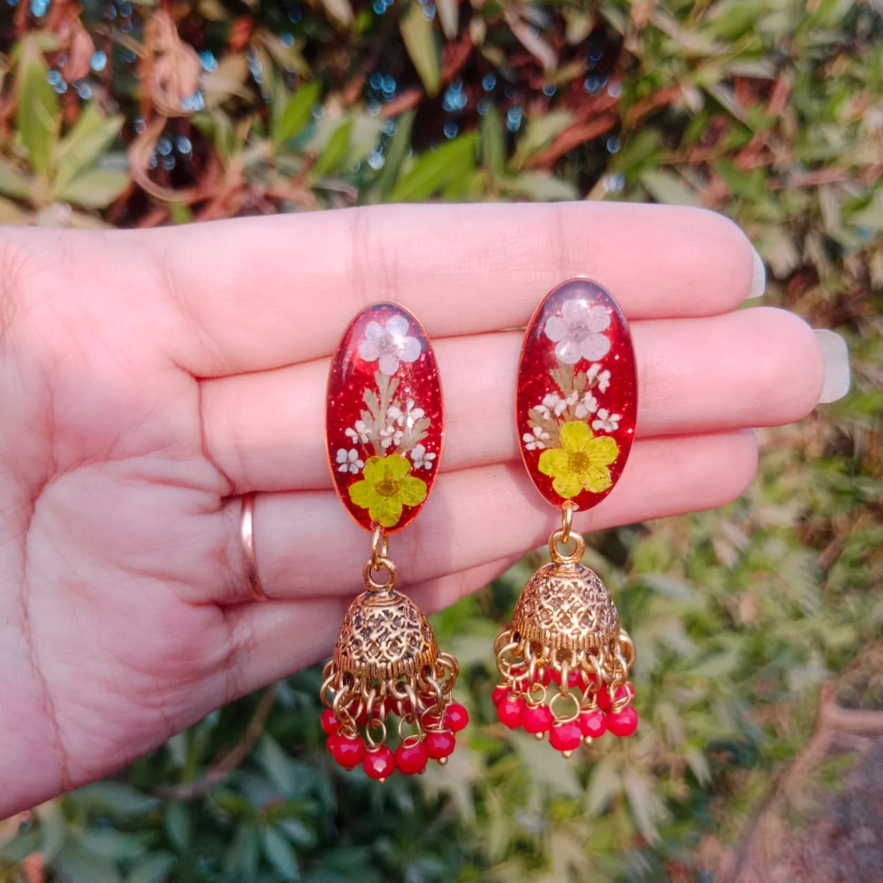 Crimson Bloom Jhumka