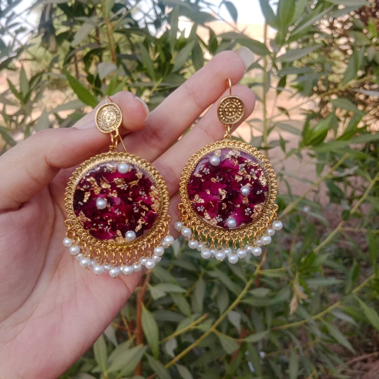 Royal Fuchsia Bloom Resin Jhumka